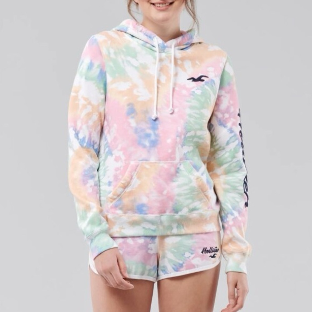Hollister | Vintage 90’s Y2K Tie Dye Logo Hoodie Sweatshirt Multicolour Size Med